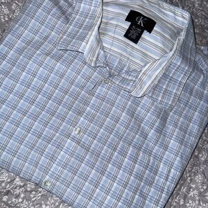Calvin Klein Light Blue Plaid Men's Dress Shirt